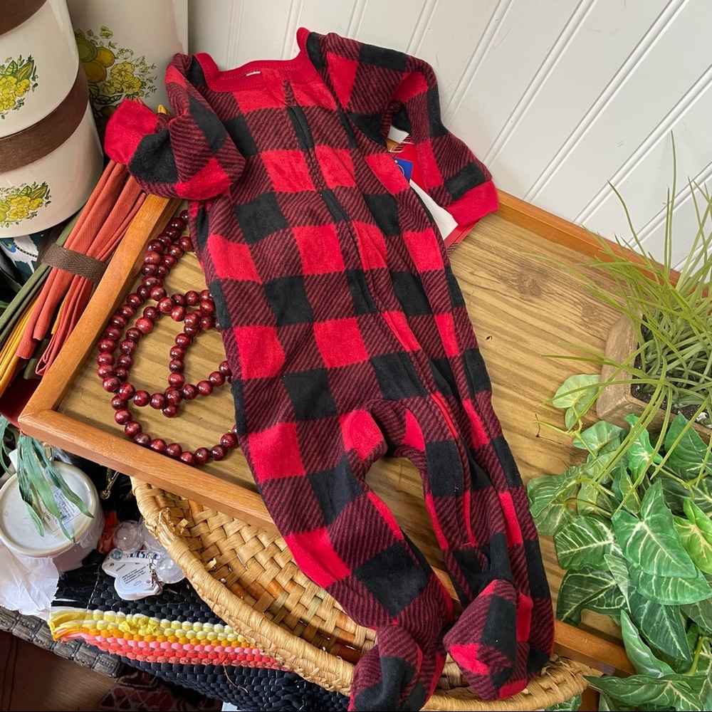 NWT PJ's & Pancakes 3-6M Buffalo Plaid Zip Up Footie Pajamas